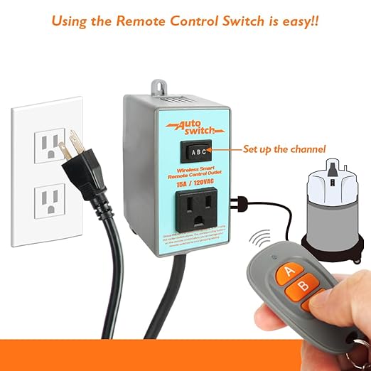 O'SKOOL Remote Control Wireless Electrical Outlet Switch, 433M Transmitter 120V Plug (Battery Included)