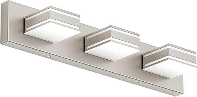 Ralbay 24inch Brushed Nickel Bathroom Vanity Lights 3-Light Metal Acrylic LED Modern Bathroom Wall Lighting Fixtures