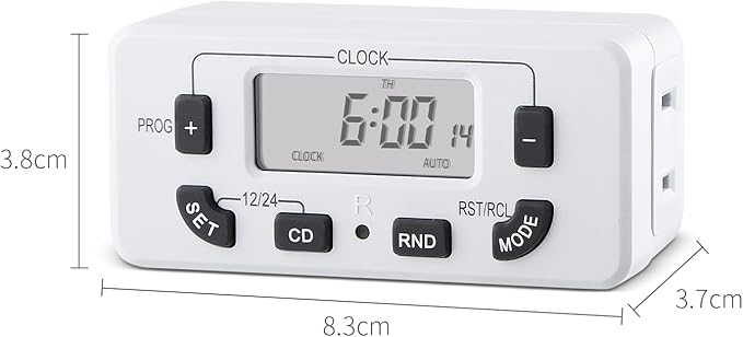 7 Day Programmable Digital Timer Outlet, Indoor Timer with Single Plug-in, Digital Light Timers for Lamp, Fan, Aquarium, 15A 1/2HP, 1 Pack