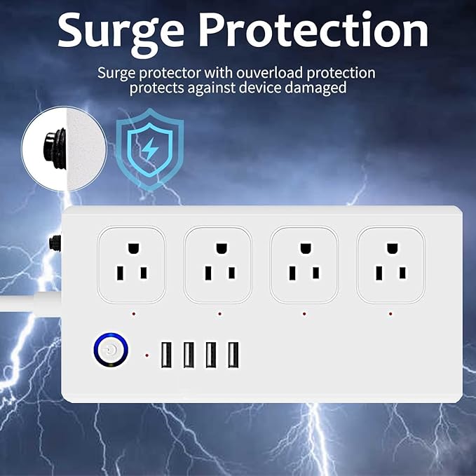 ZigBee Smart Power Strip Surge Protector,Smart Fast Charge, 4 Individually Controlled Outlets, Compatible with Alexa Google Home Phiilps HUE, (ZigBee Version - White)
