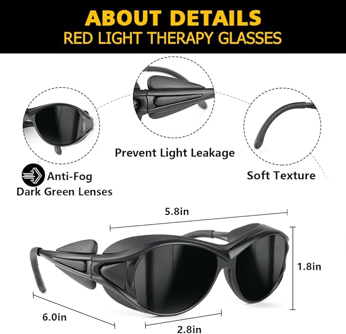Red Light Therapy Glasses, Eyes Protection for Tanning Goggles, IPL Laser Safety Glasses 200-2000nm, Eye Protection for Red Light Therapy.