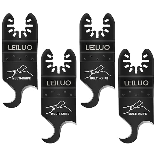 LEILUO 4 Pcs Oscillating Multi tool Hook Knife Blade for Carpet Roof Shingles Soft Materials Universal Oscillating Tool Accessory with Storage Bag Compatible with DeWalt Dremel Milwaukee and More