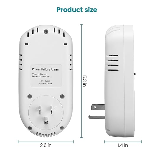 Briidea Power Outage Alarm with LED Indicator Lights and 80-120dB Adjustable Alarm, Perfect for Monitoring Refrigerators, Freezers, and Sewage, 2 Pack
