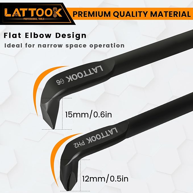3PCS Right Angle Offset Screwdriver Set, LATTOOK L-Type 90 Degree Double End Screwdriver Low Profile Screwdriver with Phillips and Slotted, 15mm Flat Elbow Design for Tight Narrow Space