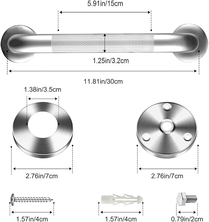 12'' Grab Bars for Bathtub and Shower 2 Pack, 1 1/4'' Diameter Shower Grab Bar for Elderly with Anti-Slip Textured Grip Stainless Steel Bath Handrails