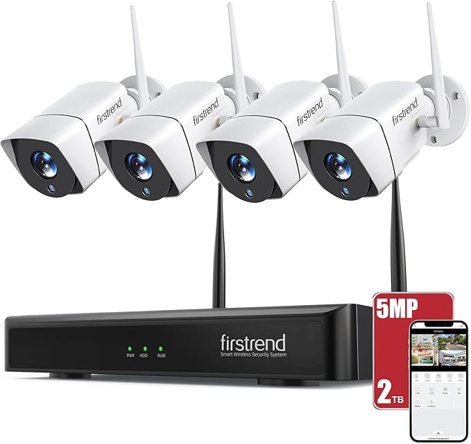 Wireless Security Camera System,Firstrend 5MP Security System Wireless with 4 CCTV Cameras Ultra HD Two Way Audio 8CH DVR 2TB Hard Drive Night Vision Motion Alarm APP for Home Indoor Outdoor