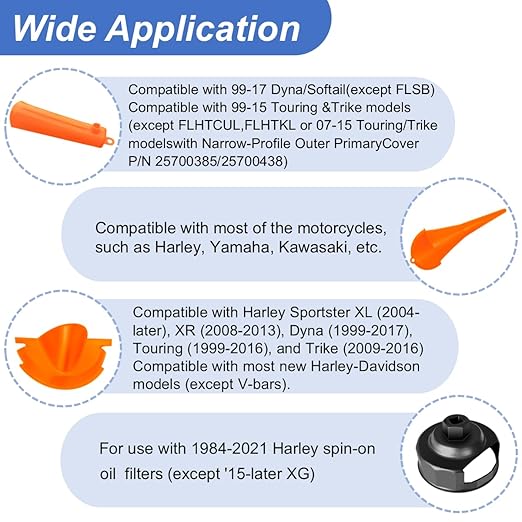 Oil Change Kit for Harley Tool, Oil Filter Wrench, Oil Funnels Set, Motorcycle Primary Case Oil Funnel, 50PCS 11105 Drain Plug O-Ring for Harley Davidson Accessories