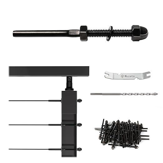 Muzata 50 Pack 1/8" Black Cable Railing Hardware Kit Hand Swage Threaded Stud Tensioner for 2x2 Metal Post T316 Stainless Steel Deck Cable Railing System CR23