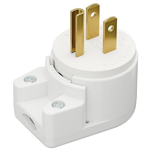 12-Direction Adjustable Nema 5-15P Right Angle Plug - 15A, 125V, White, ETL Verified