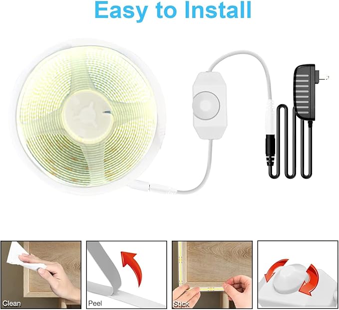 DAYBETTER COB LED Strip, 16.4 ft White LED Strip Lights, Dimmable LED Light Strip 4000K Bright Neutral White, 24V, 1600LEDs, 2835 Flexible LED Tape Light for TV, Bedroom, Kitchen Cabinet, Closet