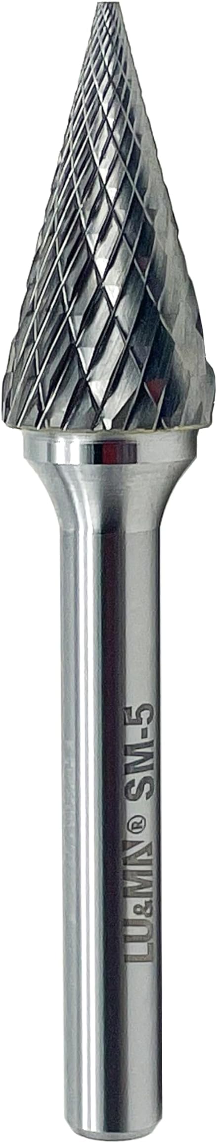 LU&MN SM-5 Tungsten Carbide Burr Rotary File 25 Degree Pointed Cone Shape Double Cut with 1/4''Shank for Die Grinder Drill Bit, 1/4'' Diameter of Shank, 1/2'' Diameter of Cutter 1'' Cutter Length