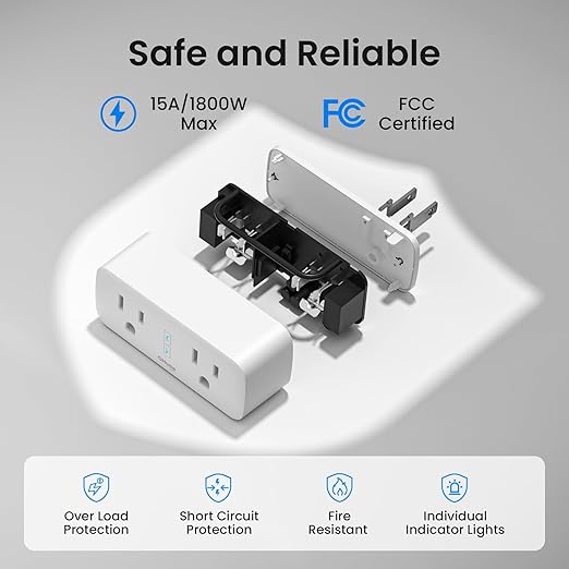 GHome Smart Plug Outlet Extender 15A, 2 Pack, WiFi Smart Plugs Compatible with Alexa & Google Home, Smart Surge Protector with Timer & Remote Control, Dual Outlets, No Hub Required, White