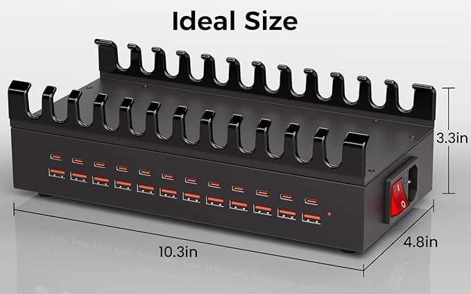 300W USB Charging Station for Multiple Devices, 24 Port USB ~C Fast Charging Station, Multi Device Charger Station Organizer Compatible with Tablet, Laptop, Cellphone, iPhone, iPad and More