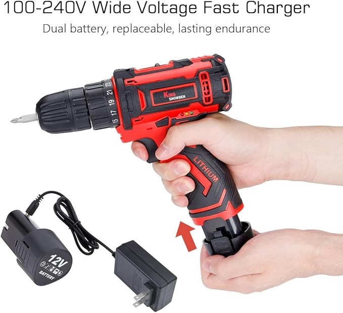 Cordless Drill Kit Power Screwdriver Set, 12.6V Electric Drill Screwdriver for Home DIY, 3/8'' Keyless Chuck, 25+1 Torque Setting, 25 Bits, Built-in LED, 2 x 1500mAh Batteries and Fast Charger,
