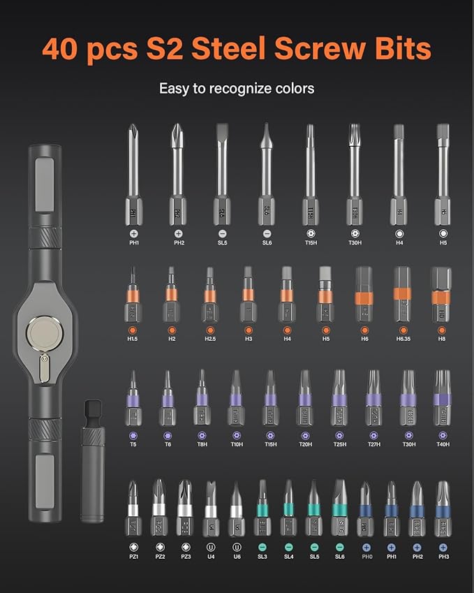 42 in 1 Magnetic Screwdriver, Screwdriver Set, Multi Bit Ratcheting Screwdriver Set with Storage Case Repair Tool Kit for Computer, Eyeglass, Bicycles, Watch, Ring Doorbell, Furniture and DIY (Orange)