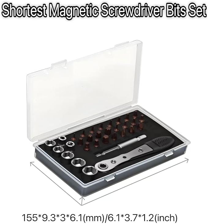 33 in 1 Right angle screwdriver 18mm/0.7″ Shortest magnetic screwdriver bit (S2 alloy steel) 90 Degree Offset mini ratchet screwdriver set Dedicated to small spaces Home&Outdoor Portable Tools