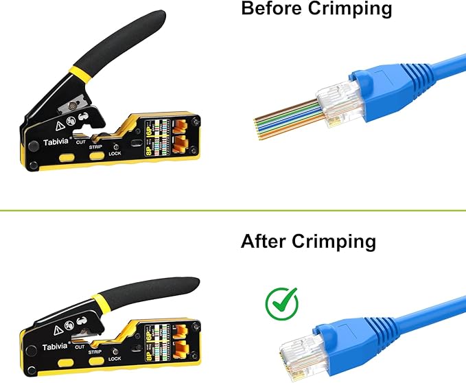 RJ45 Crimp Tool Pass Through Ethernet Crimping ToolKit Cat6 Cat5e Cat6a RJ45 Crimper