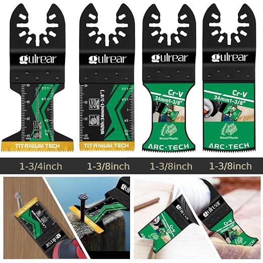 25 PCS Universal Oscillating Tool Blades - Quick Release Multi Tool Blades Kits with Titanium Coating & Curved Edge Multitool Blades for Metal,Hard Wood,Fit Milwaukee, Ryobi, Dewalt Oscillating Tools