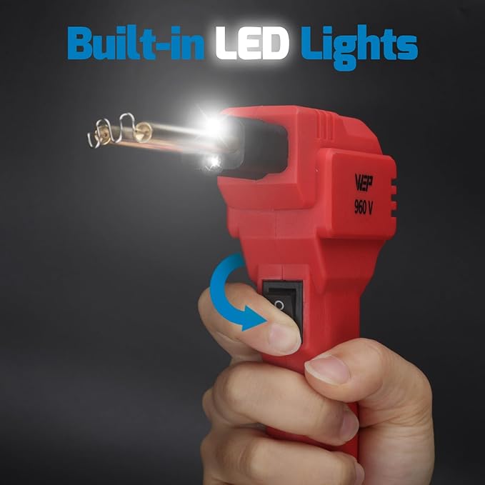 WEP 960-V Red Plastic Welder Kit 110V with LED Lights with 200 Hot Staples and Pliers for Car Bumper Plastic Welding, Plastic Gas Tank Repair, a Great Automotive Tools for Mechanics