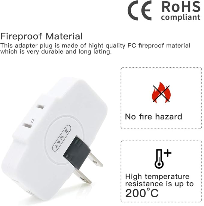 SYCON Outlet Wall Adapter, 2-Prong Swivel Ungrounded Indoor AC Mini Plug Wall Tap-White (3 Way-2 Pack)