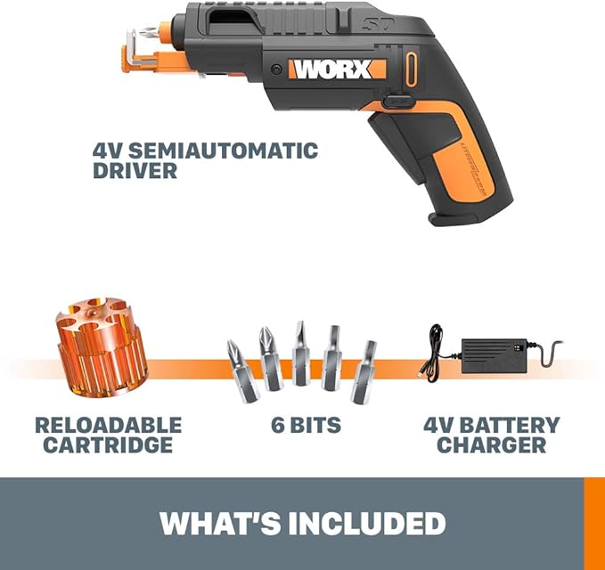 Worx 4V Electric Screwdriver, Rechargeable Cordless Power Screwdriver Set with 6 Bits, Screw Holder, Charger - WX255L