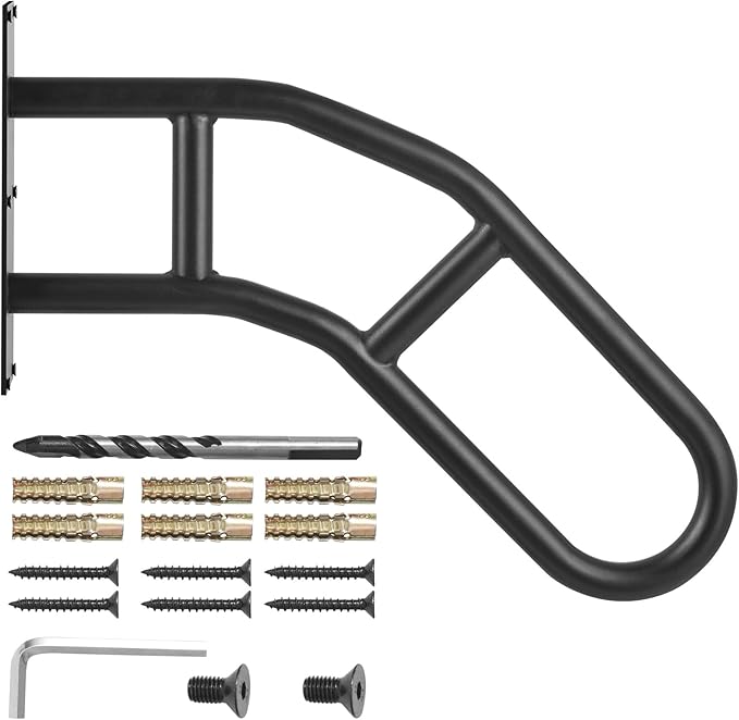 VEVOR Handrails for Outdoor Steps, 32" Length Wall Mount Safety Railings for 1-3 Steps, U-Shaped Handrail with Matte Black Finished, Stair Handrails for Kids, Elderly, Pregnant Women, Disabled