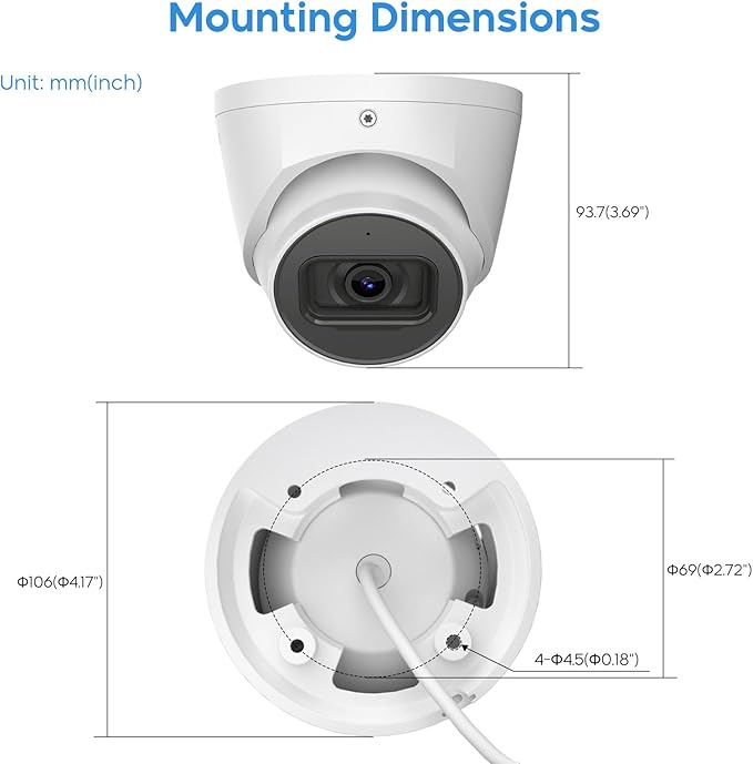 Outdoor 4MP IP PoE Turret Camera,DMSS &SmartPSS Lite, IVS Intrusion Tripwire, Built-in Mic/Audio, SD Card Slot, Smart Human/Vehicle Detection, 98ft Starlight NightVision, 2.8mm 114° Wide Angle, IP67