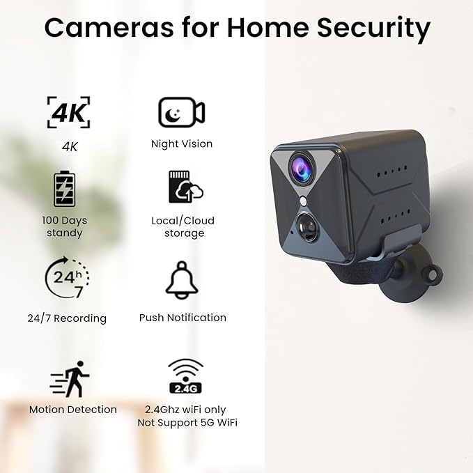 2025 Upgraded Security Camera,4K HD Mini Cam for Home with Night Vision,100 Days Long Battery Life, Motion Detection,Remote Viewing,Wireless Camera for Pet/Baby/Nanny Surveillance