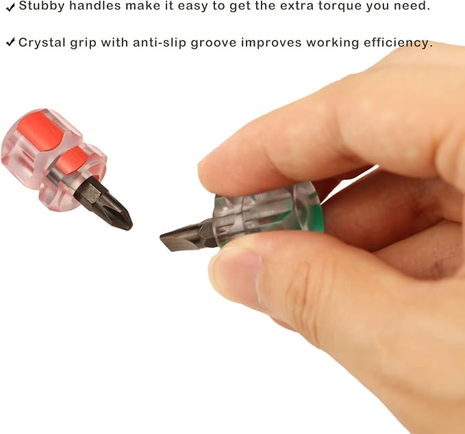 Sewing Machine Screwdriver Mini Stubby Screwdriver Set - Ultra Short Pocket Screwdrivers for Narrow Spaces, 4 Pieces with Flat Head and Phillips Head