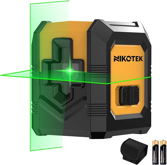 Green Laser Level, 20m/65ft Cross Line Laser with Self-Leveling Green Beam, Carrying Pouch, 2 AA Batteries, for Home Decoration/DIY/Construction Site etc