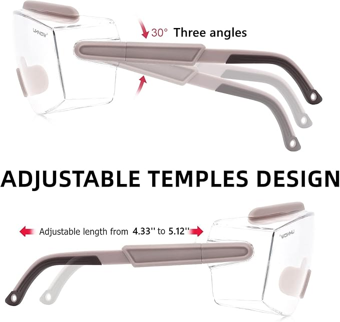 UKNOW Safety Goggles Over Glasses, Safety Glasses Anti Fog Wraparound Eye Protection, Protective Eyewear ANSI Z87.1