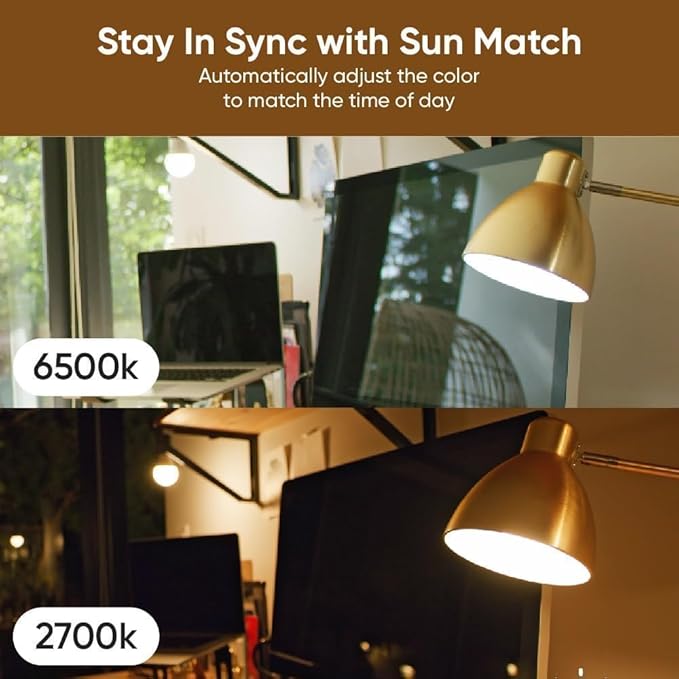 Bulb White, 800LM A19 Tunable-White Wi-Fi Smart Light Bulb, Compatible with Alexa and Google Assistant, 2.4GHz, No Hub Required, 2700K - 6500K, Dimmable, 90+CRI, Timer & Group, 4-Pack