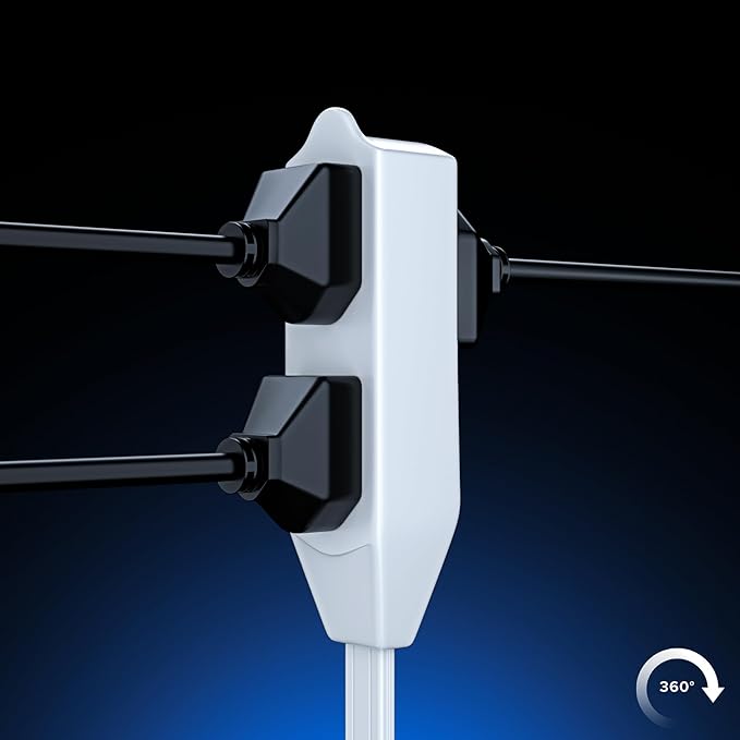 Maximm Cable 4 Ft 360° Rotating Flat Plug Extension Cord/Wire, 16/3 AWG Multi 3 Outlet 3-Prong Grounded Wire- White - UL Certified