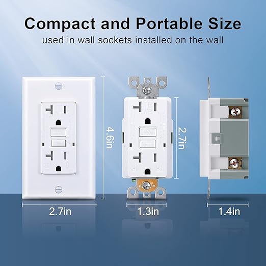 20 Amp GFCI Outlet, Tamper-Resistant, Weather Resistant Receptacle Indoor or Outdoor Use, LED Indicator with Decor Wall Plates and Screws，UL Listed, White (2 Pack)