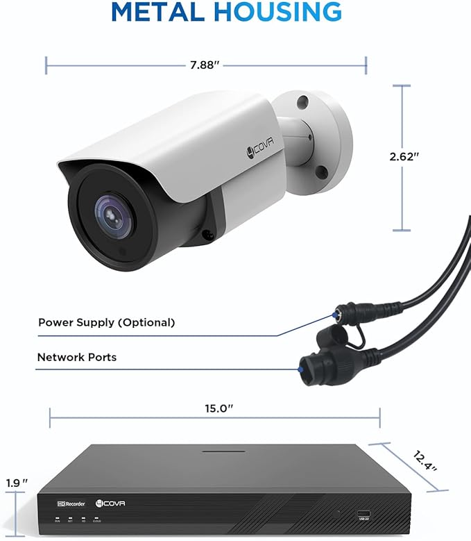 4COVR 12 Camera Security System, AI Human/Vehicle Detection, 16 Channel 4K NVR 4TB HDD, 12Pcs 5MP Wired Commercial Bullet PoE IP Camera IP67, Night Vision, Business Surveillance Outdoor, LY37EX5M1612