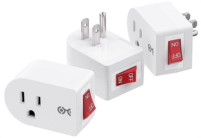 Cable Matters [ETL Listed] 3-Pack Grounded Outlet Switch with ON Off, Plug Switch ON Off, Single Outlet Adapter ON/Off, White