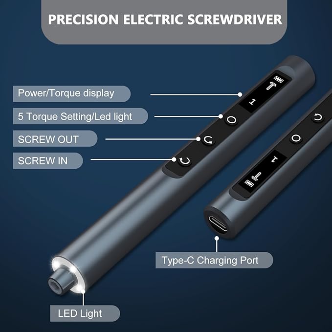 Mini Electric Screwdriver Set, 49-in-1 Electric Precision Screwdriver Cordless, 5 Torque Settings, LED Lights, Pry Bar, Tweezer, Repair Tool Kit for Computer PC Phone Camera Watch