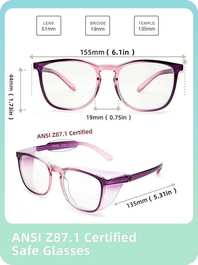 LianSan Oversize Anti-Fog Safety Glasses for Nurses, Z87.1 Certified Goggles for Women, Square UV Protection