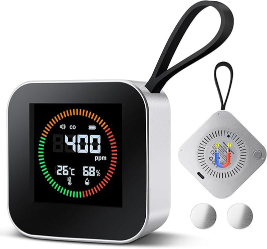 3-in-1 Portable Carbon Monoxide Detector - UL-Compliant CO Detector - Battery Powered Carbon Monoxide Detector for Home, RV, Camping, Travel with CO/Temp/Humidity Monitoring(1, Silver)