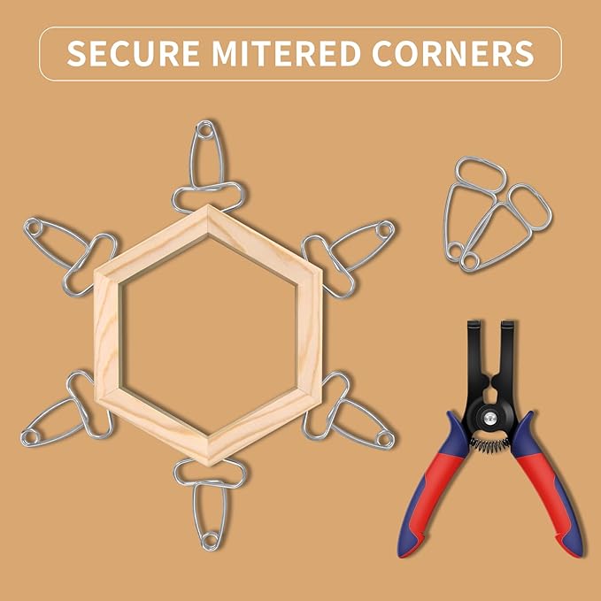 PLANEKO 10PCS Miter Spring Clamps Kit for Woodworking Wood Trim Picture Frames Moldings with 8PCS Miter Clamps 1PC Spring Loaded Pliers 1PC Carabiner Wood Frame Tool Crown Molding Tools