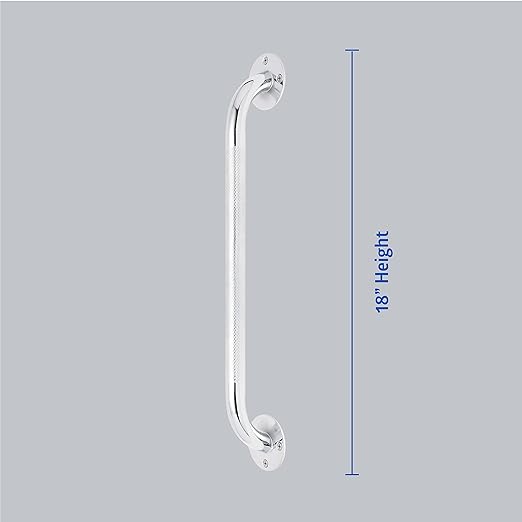 Medline Knurled Chrome 18” Grab Bar for Shower & Bathtub, Independence & Ease of Movement — for Elderly, Handicapped or Seniors, 300 lb. Capacity, 1 Bar