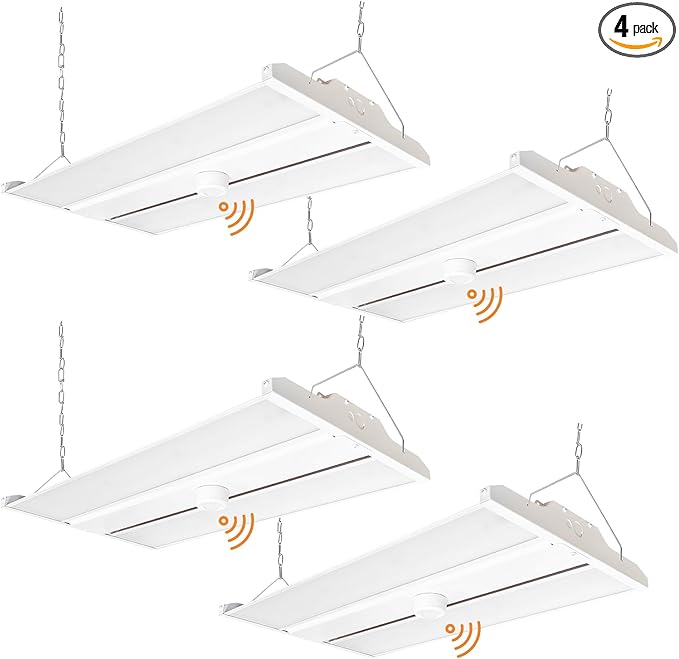2FT LED Linear High Bay Shop Light with Motion Sensor, 210W High Bay Work Light Fixture, 28350LM, 120-277V, 5000K Daylight Linear Hanging Lighting for Garage, Warehouse, UL&DLC Listed - 4PK