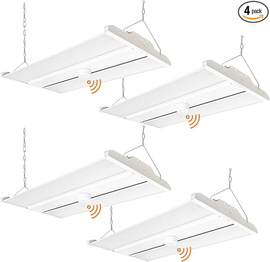 2FT LED Linear High Bay Shop Light with Motion Sensor, 210W High Bay Work Light Fixture, 28350LM, 120-277V, 5000K Daylight Linear Hanging Lighting for Garage, Warehouse, UL&DLC Listed - 4PK