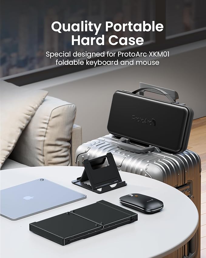 ProtoArc Foldable Keyboard and Mouse, XKM01 True Full-Size Folding Bluetooth Keyboard Mouse Combo for Business Travel, a Portable Office Suite On-The-Go, Compatible with Laptop iPad Tablet - Black