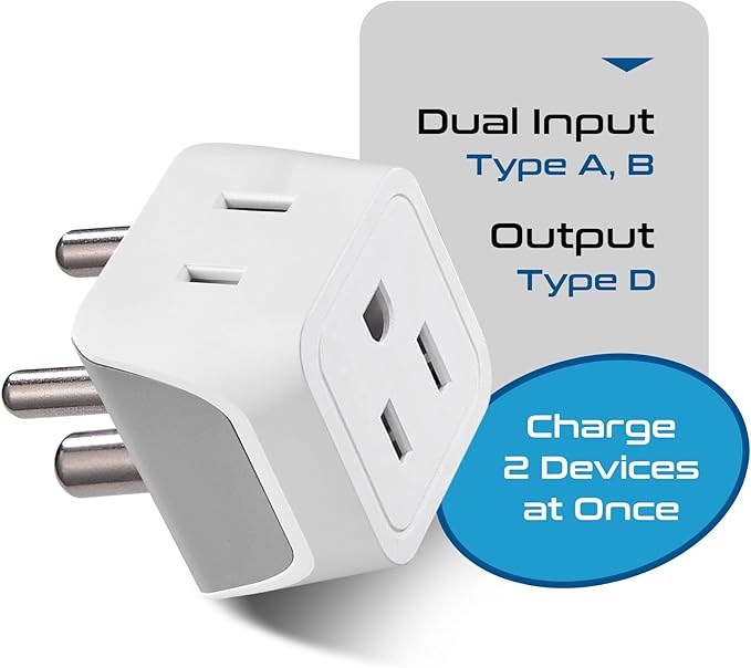 Ceptics US to India Plug Adapter works in Nepal, Maldives, Pakistan, India Power Adapter, Dual USA Input, Grounded Travel Adapter for Indian plug, Perfect for Phones, Laptop Chargers, 3 Pack (CT-10)