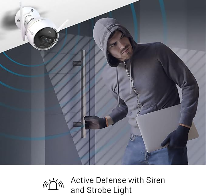 EZVIZ Outdoor Camera Dual Lens, Surveillance Camera with Color Night Vision & Human/Vehicle Detection, Active Defense with Light & Siren, Two-Way Talk, IP67, No Subscription Fee Cloud(C3X-Cloud)