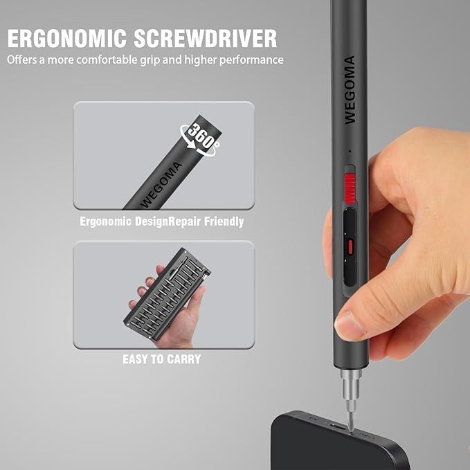 Mini Electric Screwdriver Set,55 in 1 S2 Magnetic Bits,LED Light,3.7V Small Electric Precision Screwdrivers kit,3 Torque Settings,Cordless Power Screwdrivers Repair Tool for Phone,Camera,Laptop