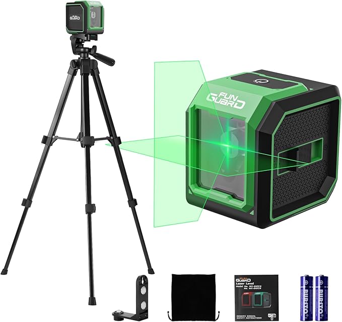 Green Laser Level with Adjustable Tripod Self-leveling& Manual Mode Horizontal and Vertical Lazer Level, 2xAA Batteries for Construction Home Decoration DIY etc.