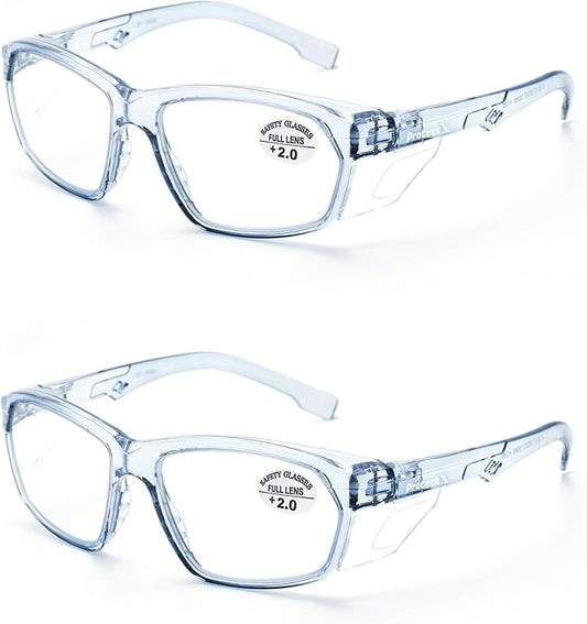 ProtectX Stylish Anti-Fog & Scratch-Resistant Safety Glasses With Readers, UV Protection Goggles, Anti-Impact Lightweight Glasses for Men＆Women 2.0-2 Pack,Blue