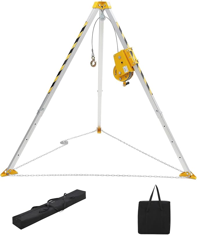 Confined Space Tripod Kit, 1200 lbs Winch, 6.5' Legs & 98' Cable, Steel Confined Space Rescue Tripod with Storage Bag for Traditional Confined Spaces Safety